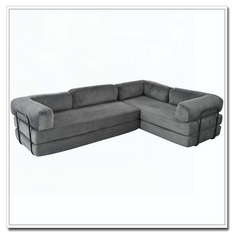 Canapé-lit modulaire en L en velours côtelé, Gris