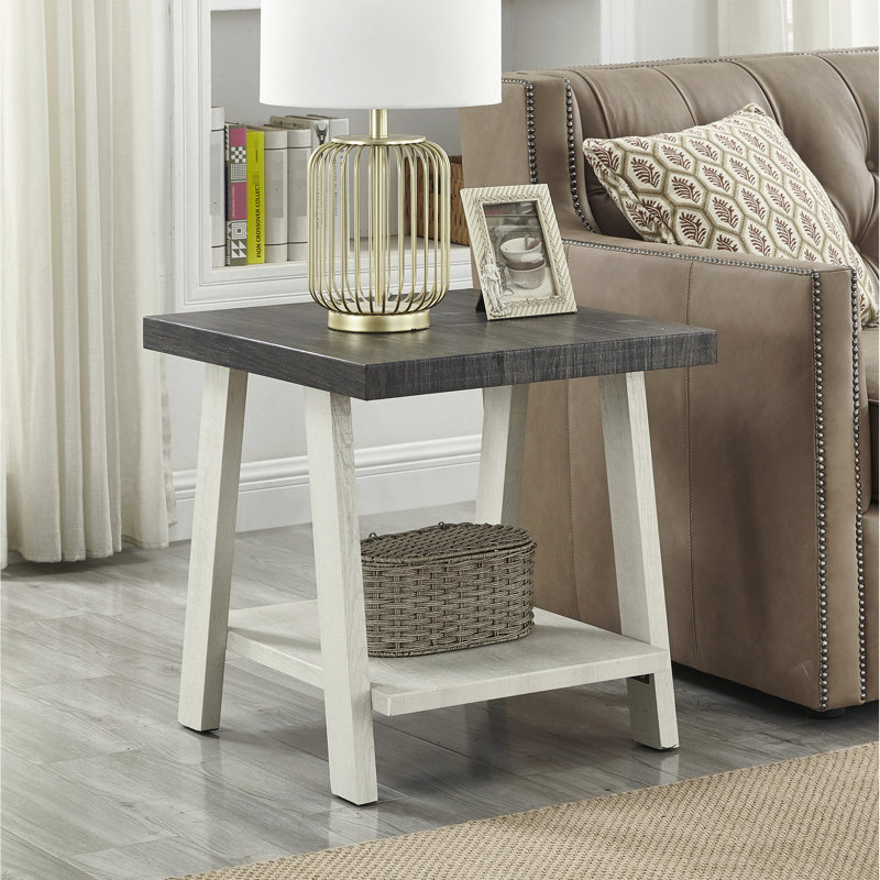 Table de bout contemporaine contemporaine gris anthracite et beige avec rangement supérieur moderne