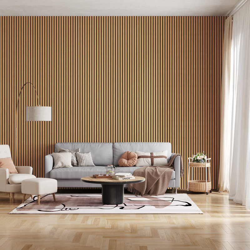 2pcs x 106" x 12.6" 3D Acoustic Slat Wall Panels for Interior Wall Décor American Oak Wall Slat(2 Pack/18.55 sq.ft)