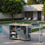 Îlot de cuisine extérieur avec table de barbecue pliable, rangement pour poubelle, plateau en acier inoxydable, grande armoire de rangement et tablettes ouvertes-121836698