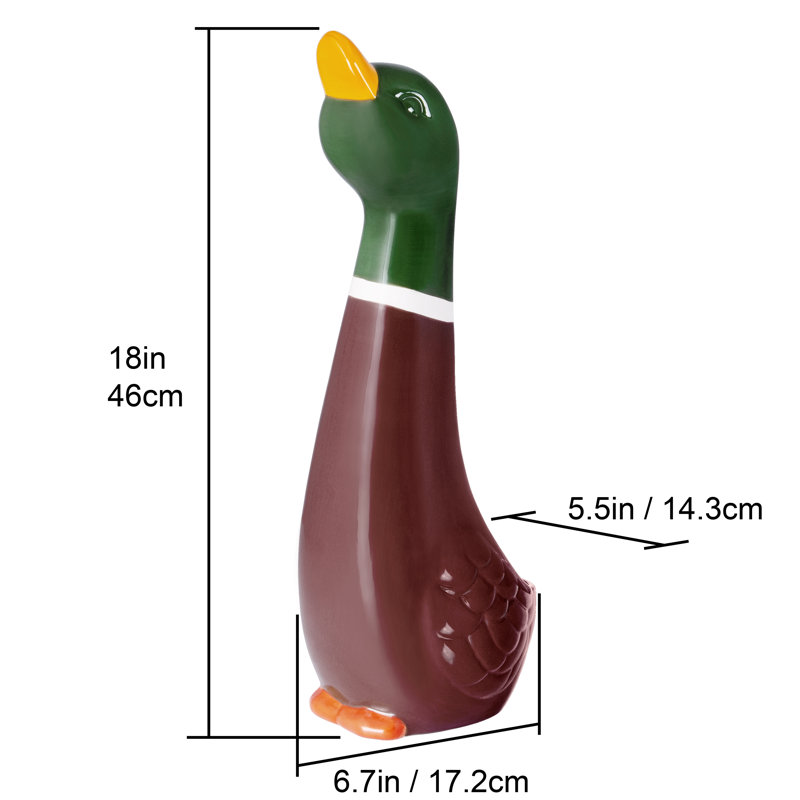 Whimsical Ceramic Mallard Duck Toilet Brush Holder Set