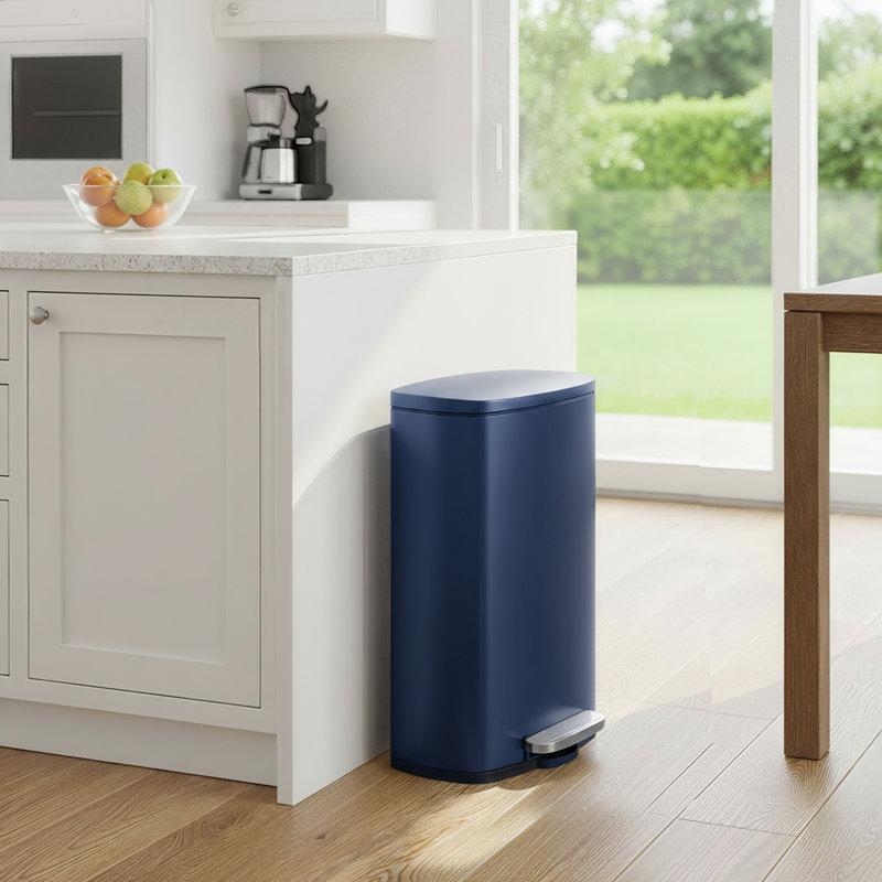 Stainless Steel Step On Fingerprint-resistant Trash Can with Back Handle, 13 Gal, Midnight Blue