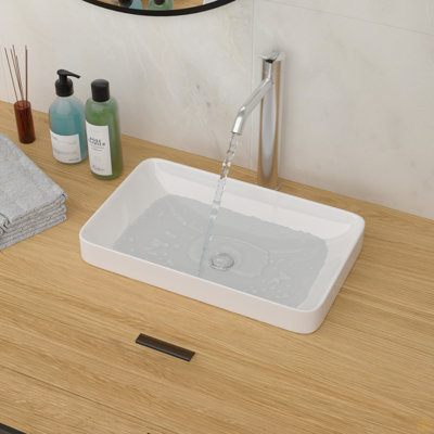 19"X12" White Semi-Recessed Ceramic Bathroom Sink