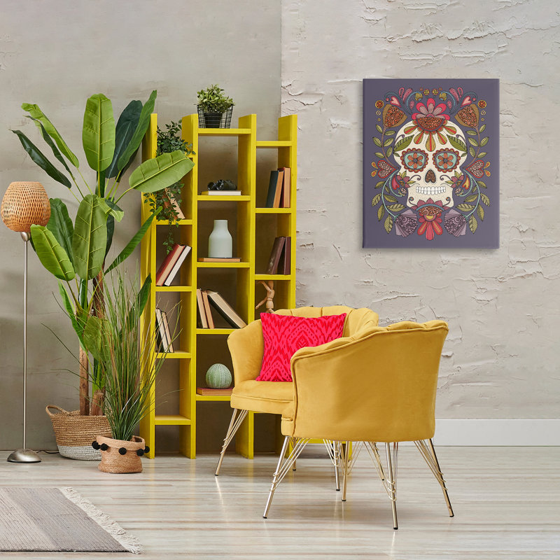 Art mural sur toile à motif de crâne de sucre par Valentina Harper, H 30 po x l 24 po