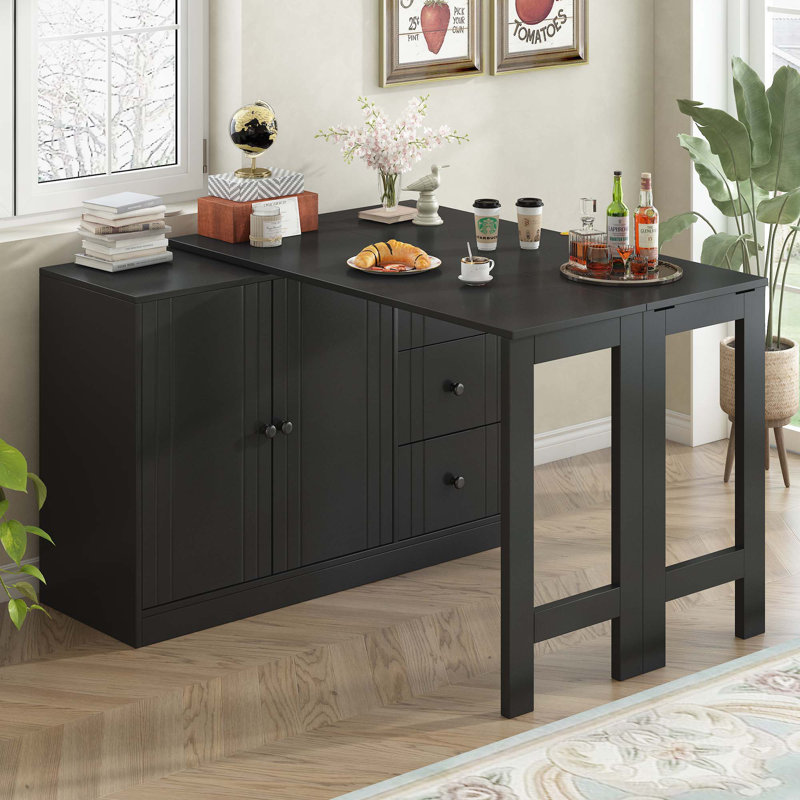 Innovative Sideboard Converts Into A Dining Table And Adjustable Pull-Out Top, Black
