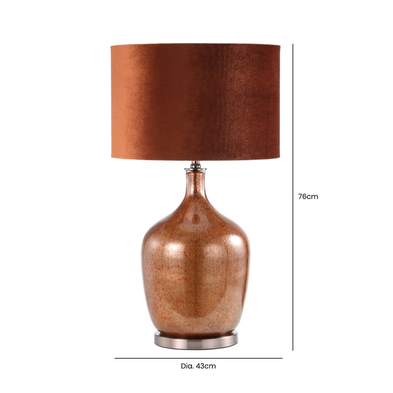 Alyette 76cm Living Room Table Lamp with Glass Base, Velvet Shade Bedside Buffet Lamp for Bedroom