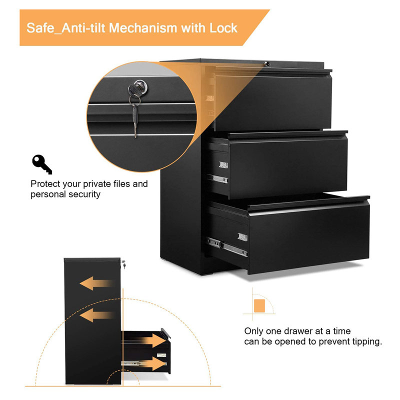 17.7'' Wide 3 -Drawer Steel File Cabinet, Black