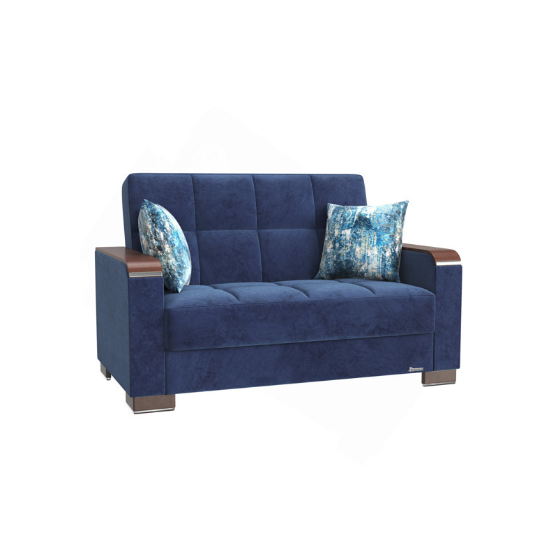 Causeuse rembourrée en bois avec rangement Primenest Zenaero X, Bleu