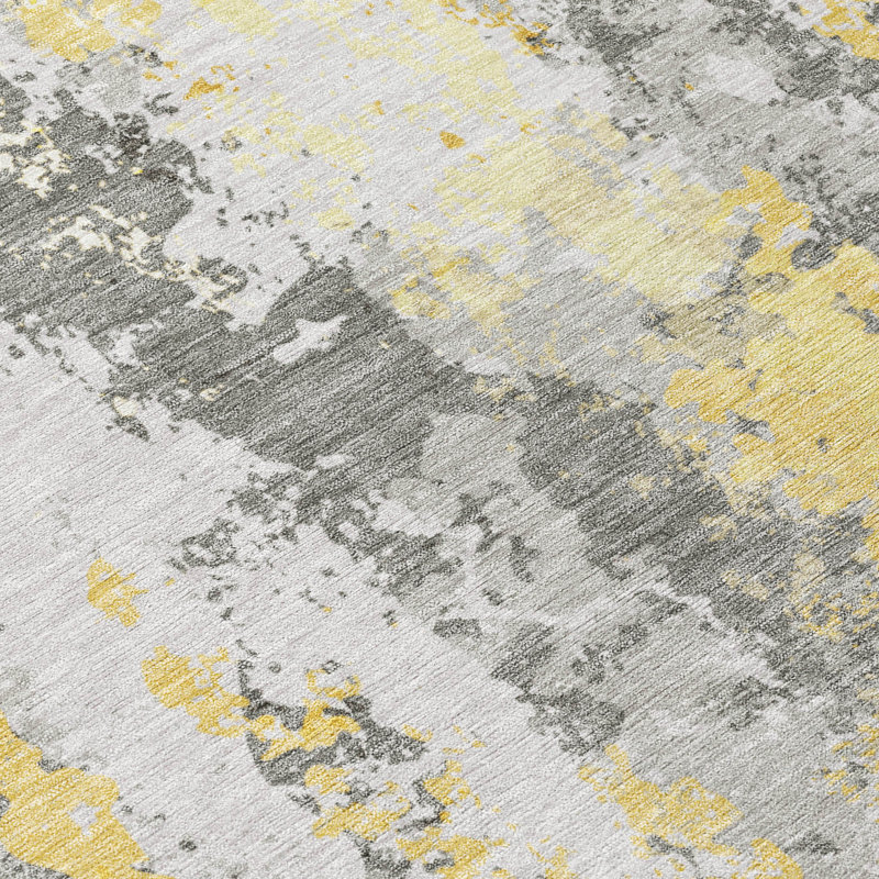 Tapis intérieur lavable abstrait 9 pi x 12 pi jaune et ivoire