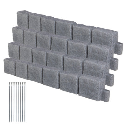 Faux Stone Landscape Edging - 4-Piece 46.85” L x 3.94” W x 6” H Flower Garden Border with 14.8ft Total Length - Faux Stone Edging for Landscaping, Flower Bed Garden Edging Border (Gray)