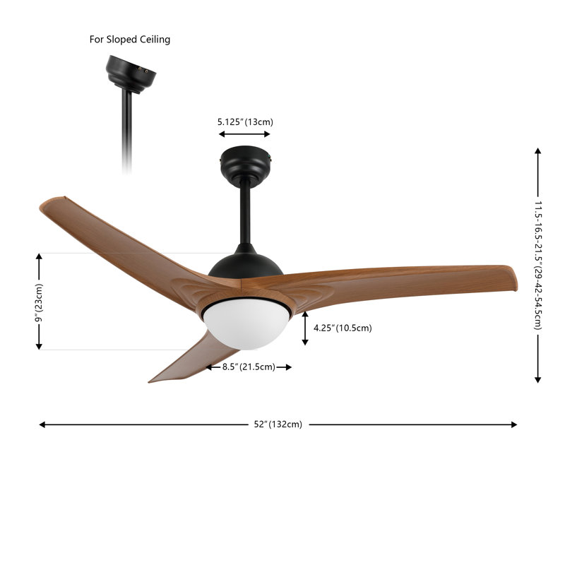 Clorice 52'' Ceiling Fan with LED Lights, Light Brown/Black