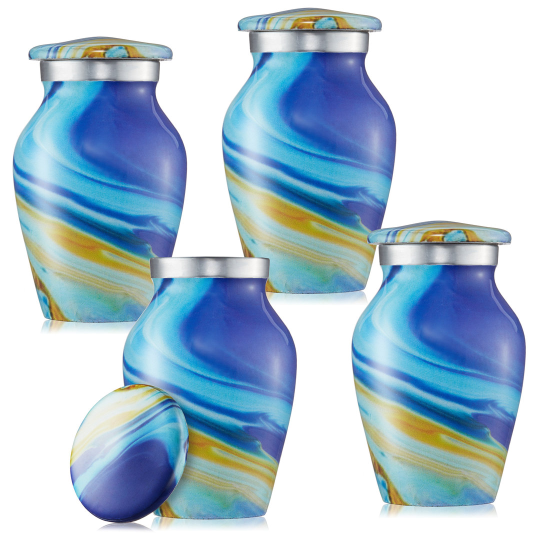 Decorative Miniature Keepsake Memorial Urns, Blue Swirl (Set of 4) Reminded