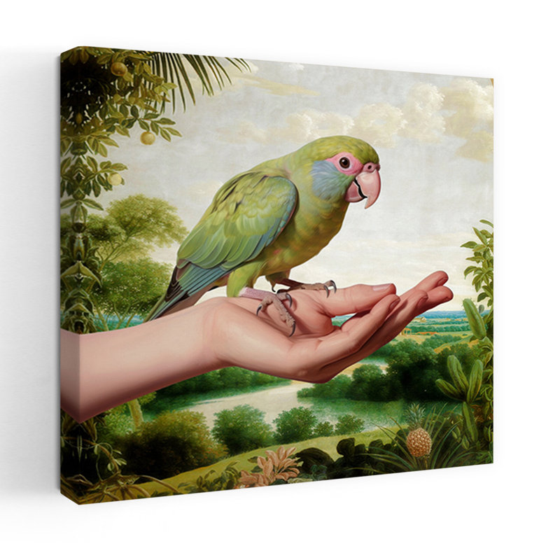 Art contemporain, paysage abstrait, oiseau, printemps, H 18 po x l 18 po