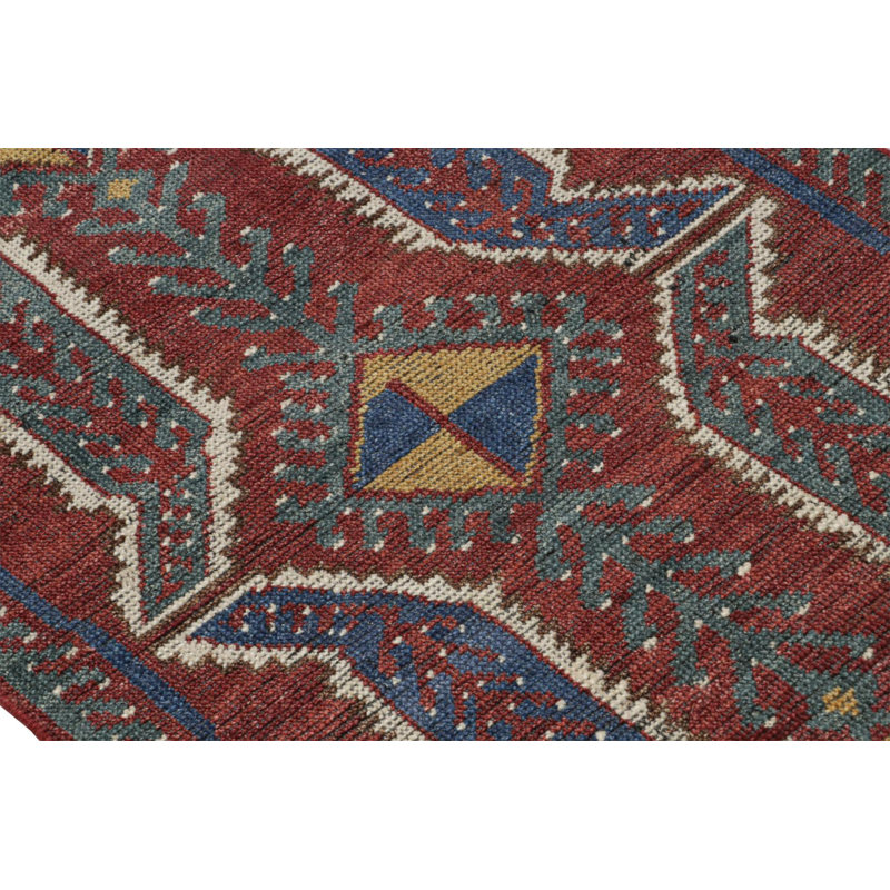 Rug & Kilim’S Tribal Rug In Burgundy Red With Primitivist Geometric Patterns, Rectangle 6' x 9'