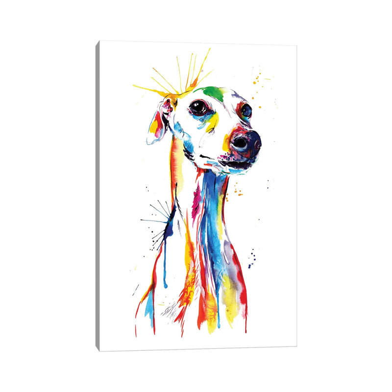 Whippet Good by Weekday Best - Painting on Canvas, 20.32 cm H x 30.48 cm W, Wrapped Canvas