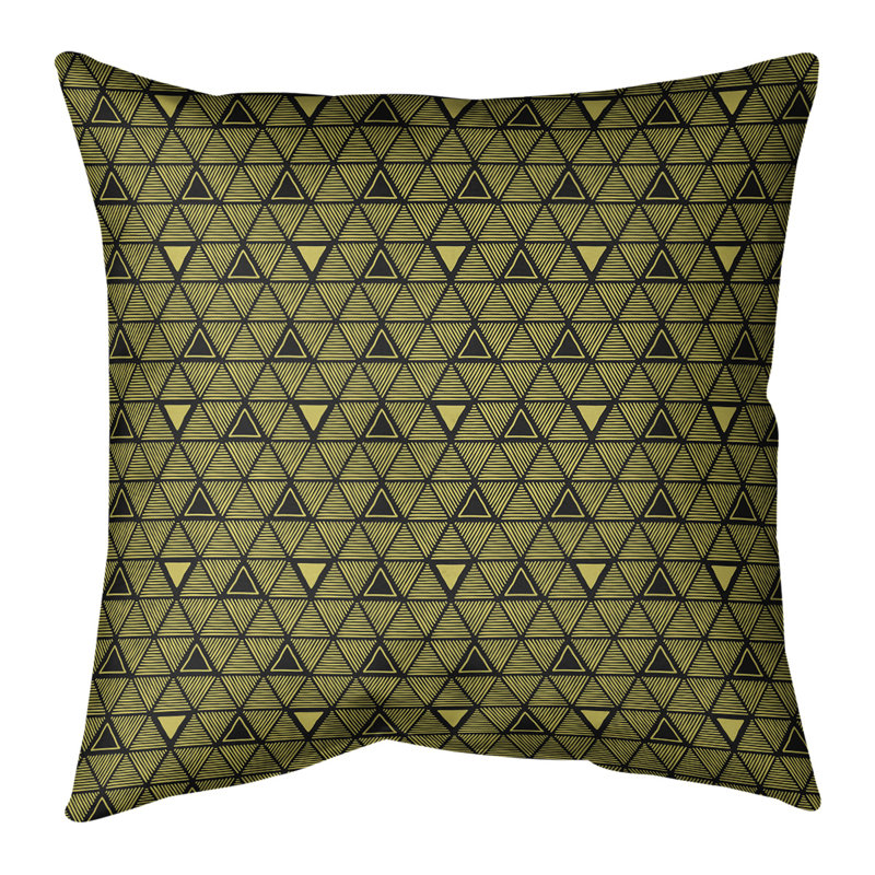 Coussin décoratif triangles dessinés à la main classiques, H 18 po x l 18 po, Bourre en polyester, Jaune