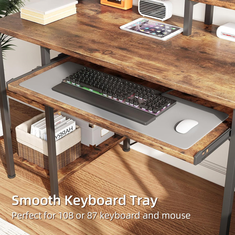 Computer Desk, Home Office White With Keyboard Tray, Study Writing Table Studio Work With Shelf, Wood, Black