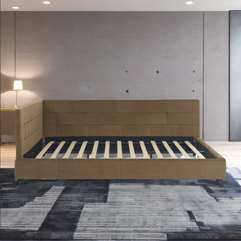 Ilko Queen Size Upholstered Tufted Bed Frame, Brown