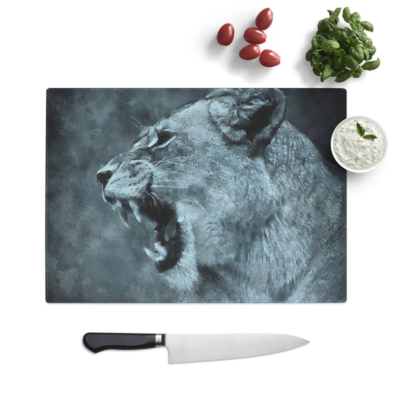 Tempered Glass Fierce Lioness Chopping Board, 20 cm x 28.5 cm