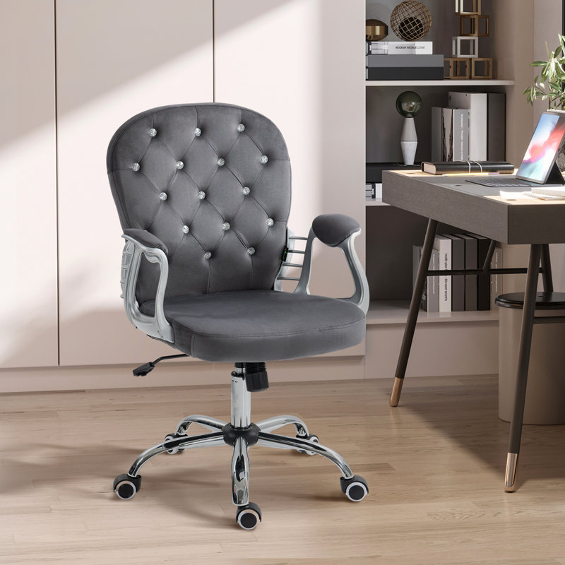 Chaise de bureau en velours Vinsetto, Gris foncé