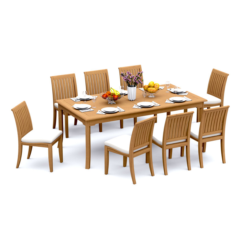 Ensemble de salle à manger 9 pièces en bois de teck de qualité A: table rectangulaire de 83 po et 8 chaises sans accoudoirs Lagos # 11LG1800