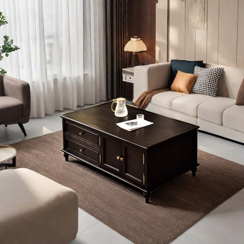 Table basse exclusive en pin, Noir, noir, noir, noir