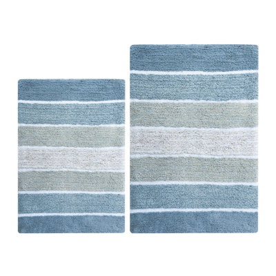 Ensemble de 2 tapis de bain à rayures antidérapants 100% coton Cervantes