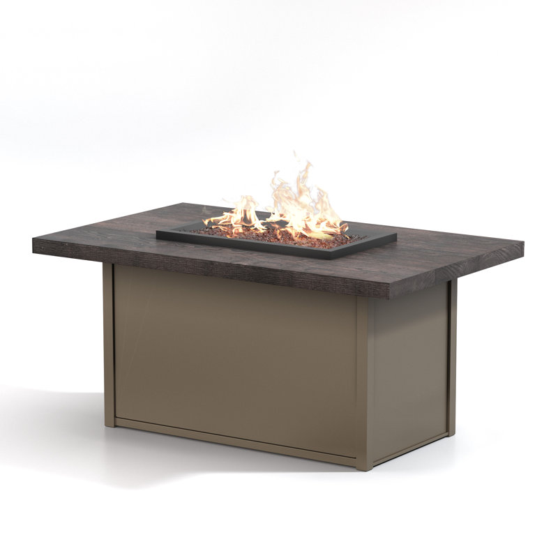 Timber Fire Tables Rectangle Polyresin and Aluminum Propane and Natural Gas Fire Pit Table, 24.5" H x 32" W x 52" D