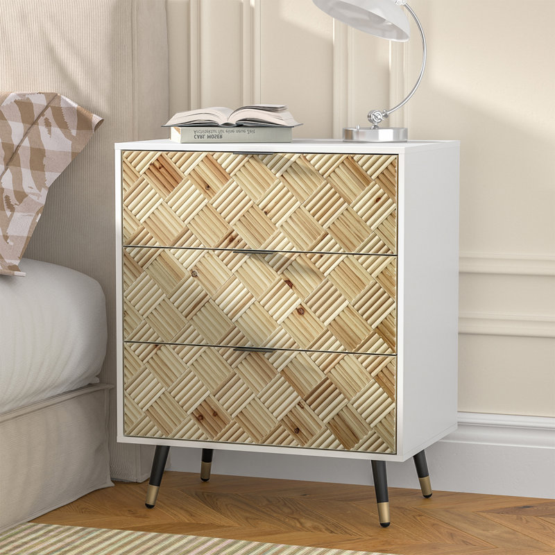 3-drawer Nightstand Modern White Bedside Table  End Table
