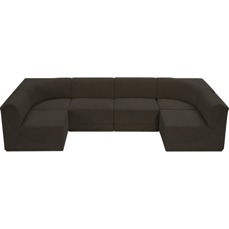 Ollie 6 - Piece Upholstered Sectional, Brown Boucle Fabric