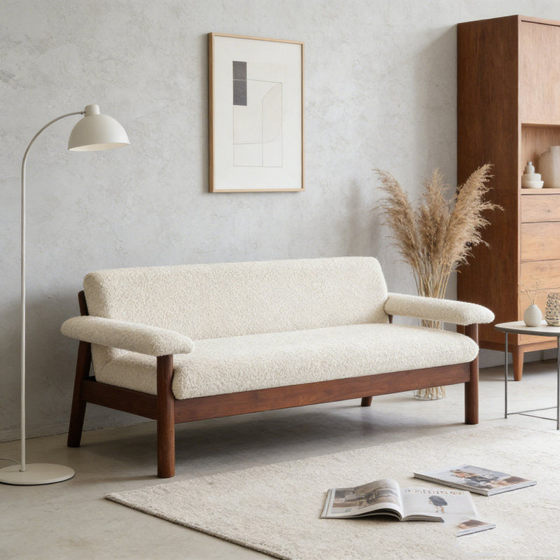 72.8" Loveseat Couch with Armrest Pillows, Beige