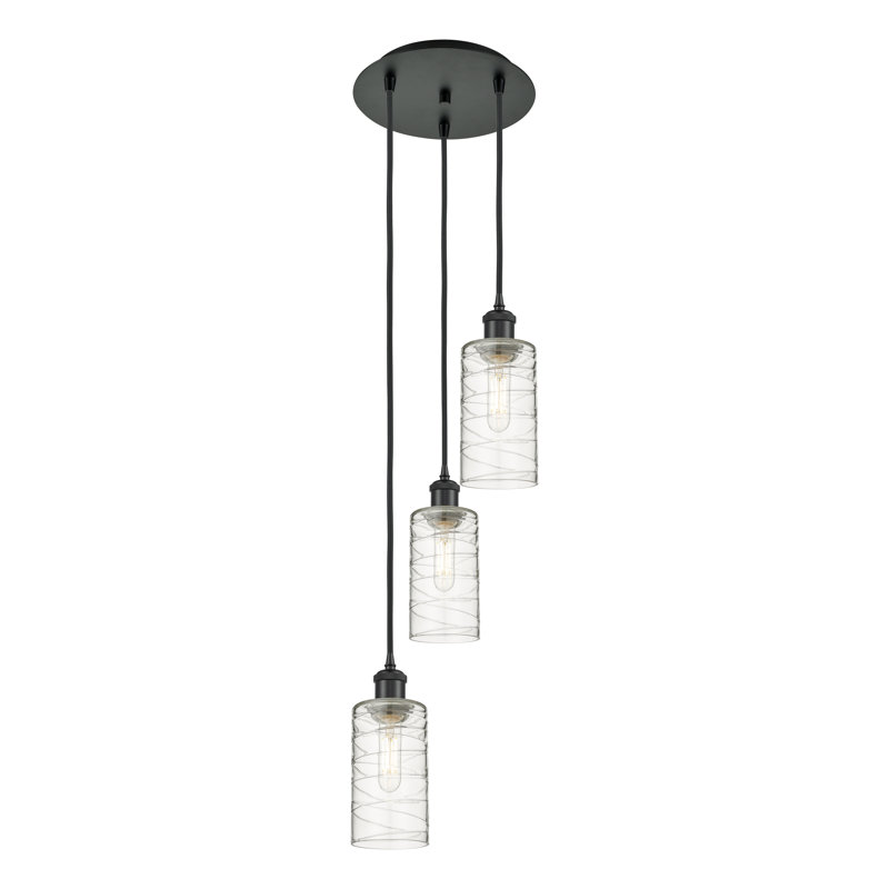 Caius - Luminaire suspendu suspendu à 3 lumières, Noir mat, Tourbillon déco, H 132,88 po x l 12,63 po