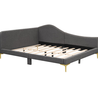 Grey Upholstered Daybed With Full Size, Headboard, Armrest And Firm Support Legs - Comfortable Resting Place Size & Foundation Long-Term Comfort