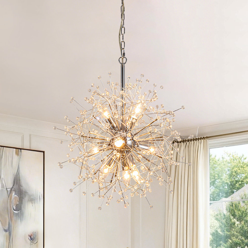 Dandelion 9-Light Sputnik Crystal Chandelier Starburst Sunburst Ceiling Lighting