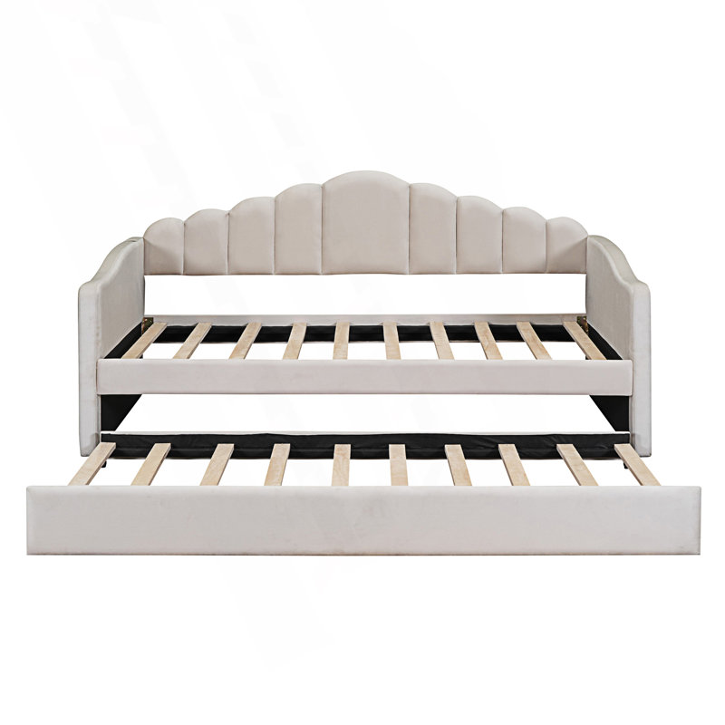 Modern Style Twin Size Upholstered Daybed With Trundle, Sofabed With USB Charging Ports, Beige