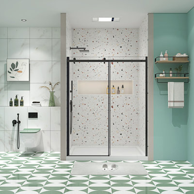 Porte de douche Bypass, système de porte coulissante à fermeture en douceur avec poignées