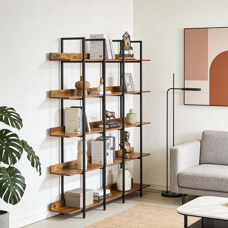 5 Tier Bookcase with Vintage Industrial Style,Open Shelf for Home Office Storage and Display, Brown/Black