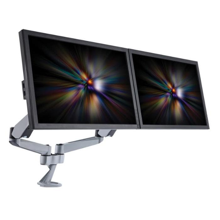 Silver Dual Monitor Full-Motion Desk Mount with Clamp Base