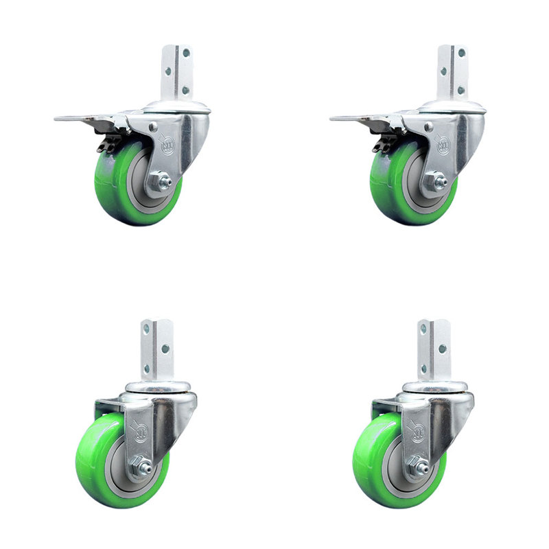 Ensemble de roulettes à tige carrée 3 po 3 po, Vert