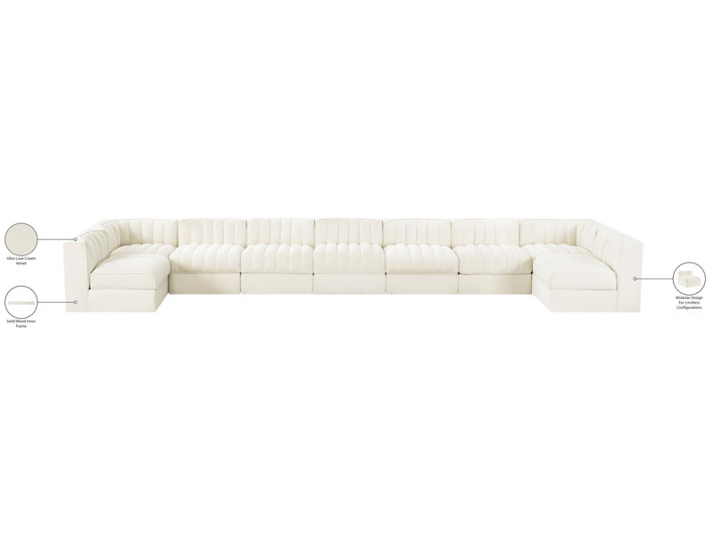 Tissu d'ameublement en velours Demars 9 pièces Demars Canapé modulaire modulaire, Velours crème, 27" H x 213" W x 63" D
