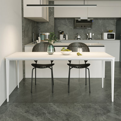 White Rectangular Sintered Stone + Aluminium Alloy Dining Table