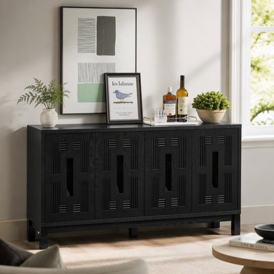 60.7" Mid Century Modern Sideboard Buffet Cabinet With Storage, Tv Media Console Table With Carved Openwork Design, Storage Cabinet With 4 Doors & Adjustable Shelves For Kitchen Living Room Entryway