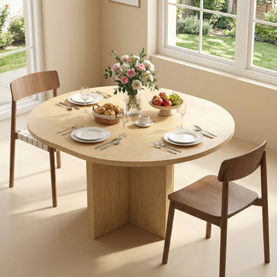 Space-Saving Foldable Round-to-Oval Dining Table, 35.4" Round/47.2" Oval, Light Oak Finish, Compact Drop-Leaf Design for Small Kitchen & Dining Areas