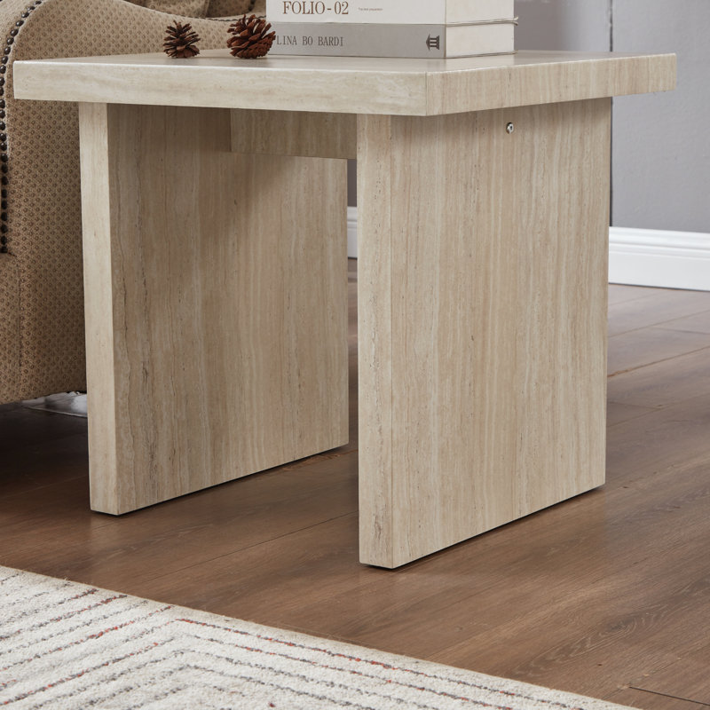 Table de bout rectangulaire rectangulaire en fausse marbre Cavira, Beige