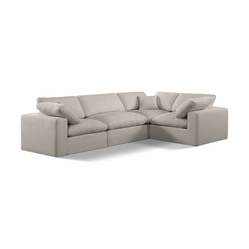 Canapé modulaire rembourré 4 pièces Hinrich, Tissu beige texturé en lin