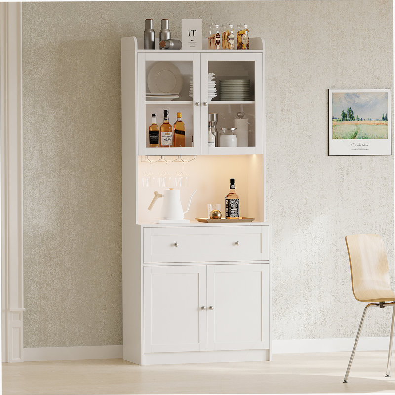 LED Coffee Bar Cabinet with Storage and Glass Holder