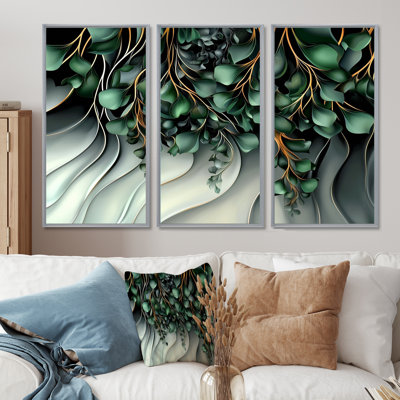 Whispers Of Spring Of Emerald Botanicals II - Abstract Botanicals Wall Art Set