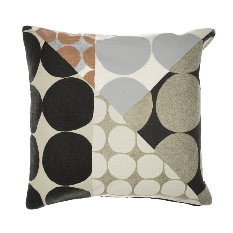 Housse de coussin en coton à motif géométrique, Housse de coussin seulement - sans coussin, 24 po x 24 po, Noir / Beige