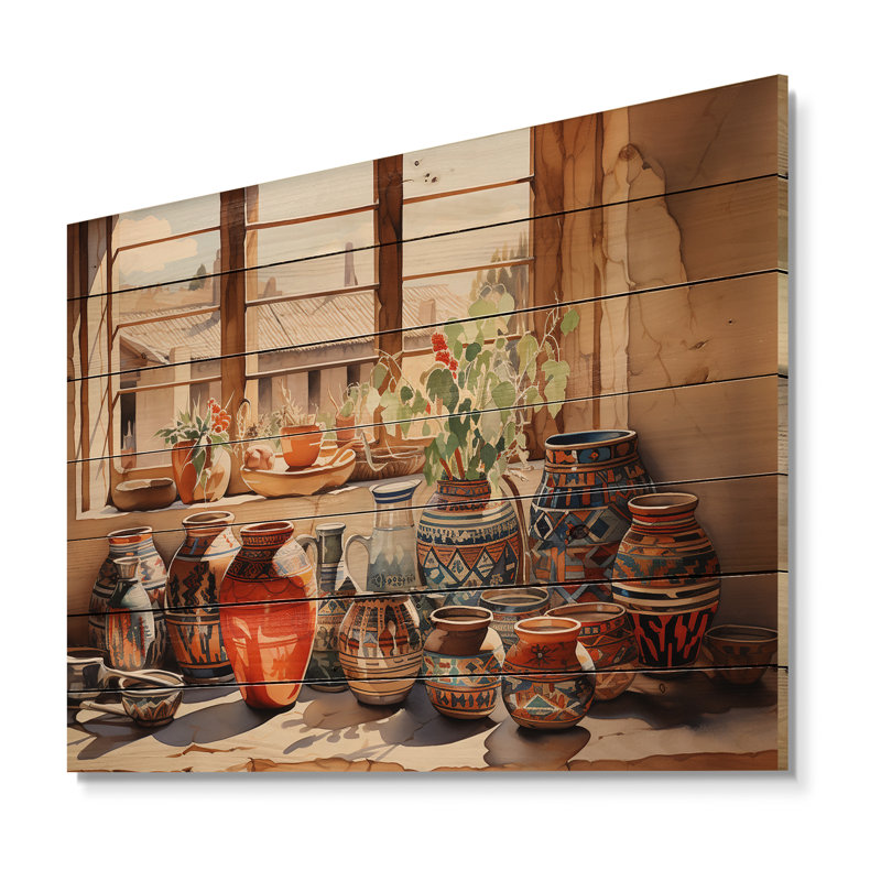 Native Art Pueblo Pottery I sur bois, H 10 po x l 20 po x P 0,78 po