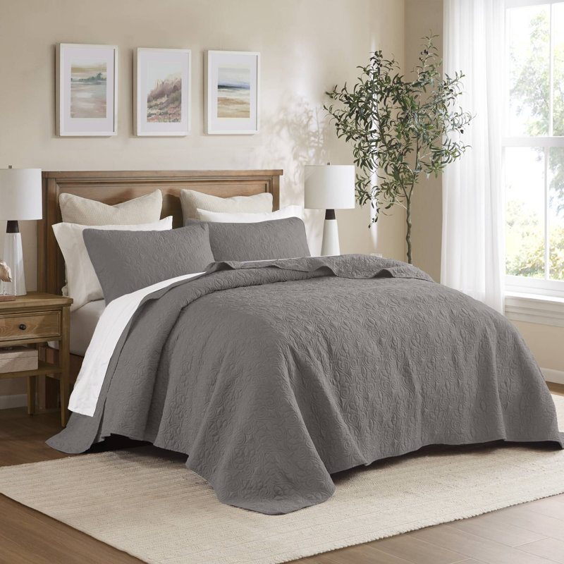 Ensemble de couvre-lit réversible Québec, Couvre-lit de très grande taille et 2 taies déco, Gris foncé